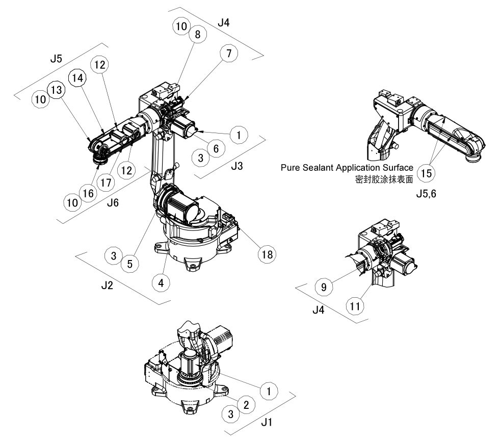 Sơ đồ các bộ phận của robot hàn OTC FD-V8 Sơ đồ các bộ phận của robot hàn OTC FD-V8
