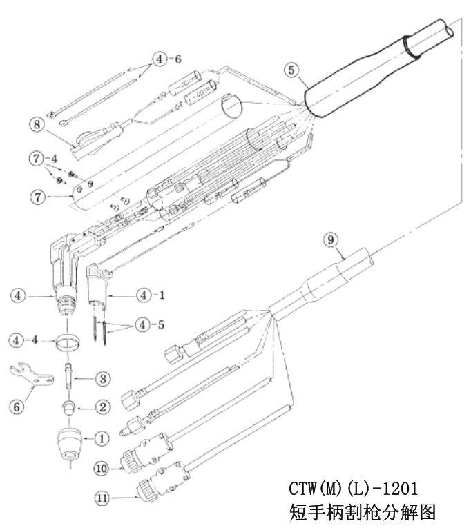 Sơ đồ bung tách súng cắt plasma OTC CTW(M)(L)-1201 - Tay cầm ngắn